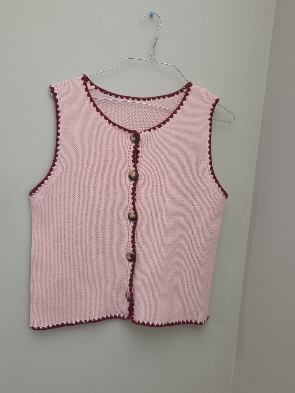 Pink Crochet-Trim Button Front Womans Vest